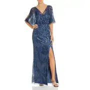 Aidan by Aidan Mattox Womens Blue Mesh Formal Evening Dress Gown 6 BHFO 7659