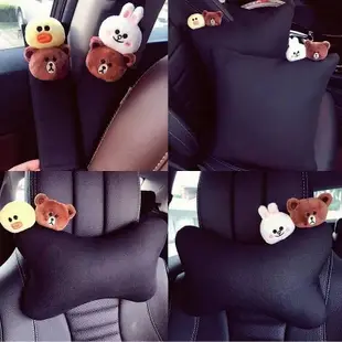 韓國line布朗熊汽車內飾卡通 可愛車用頭枕脖頸 毛絨頸枕通用 dR7m