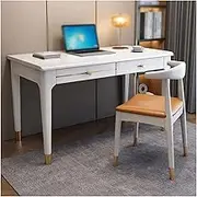 Solid Wood Desk and Chair Set, Nordic Computer Desk with Large Drawer, Chair with Ergonomic Backrest, Student Writing Table