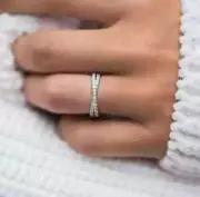 Round White Stone Women Ring Love Ring Engagement Ring Stackable Band 925 Silver