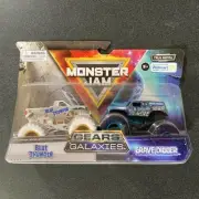 BLUE THUNDER & GRAVE DIGGER - Monster Jam GEARS & GALAXIES 1:64 Trucks (Damage)