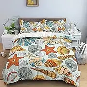 Starfish Bedding Sets Sea World Duvet Cover Seashell Bedclothes Bed Room for Kids Home,04,King(210x245cm)