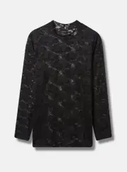 Torrid Sheer Stretch Lace Mock Neck Long Sleeve Top Black 4 4X 26 #G25195