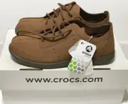 CROCS Venture Brown Leather Shoes - Size M 7 - Chocolate / Copper - BRAND NEW