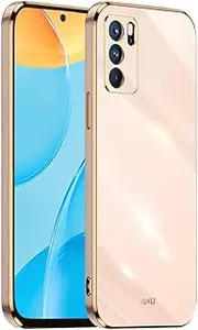 [HONLEN] Case for Oppo A16 / Oppo A16s / Oppo A54s (6.52 Inches) Soft Silicone TPU Case Electroplated Frame Design - Pink