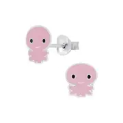 Solid 925 Sterling Silver Pink Octopus Enamel Stud Earrings Animal Women Girls