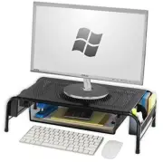 Metal Desk Monitor Stand Riser with Organizer Drawer Black