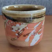 Studio Art Pottery Stoneware Yunomi Browns Orange Design Signed by Artist