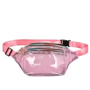 Fashion Transparent Plastic Mesh Single Shoulder Bag Colorful Zipper Ladies Messenger Bag Chest Waist Pockets Bag (Pink)