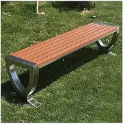 Garden Bench Cross Legs Stainless Steel Frame Wooden Seat Plate Outdoor Bench Patio Outdoor Bench(Medium)