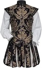 CosplayDiy Mens Tudor Costume Vest Pants Set Men's Tudor Elizabethan Costume Tudor Jerkin Doublet Breeches Suit