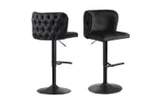 Lara Tufted Height Adjustable Swivel Bar Stools with Footrest - Black