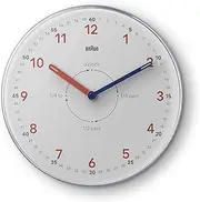 Braun Analogue Time Teacher Wall Clock with Silent Quartz Movement, Easy to Read Dial, 23cm Diameter in White, Model BC26TW.