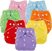 7Pcs Baby Cloth Nappies Reusable Pocket Nappy Washable Adjustable Cloth Diapers Super Absorbent Cloth Nappies Multi-Color Comfortable Cloth Diapers for Baby Infants