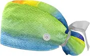 [WOSHJIUK] Working Hat 2 Pack Scrub Caps for Women,Multicolor Watercolor Rainbow,Tie Back Cap Adjustable Scrub Hat