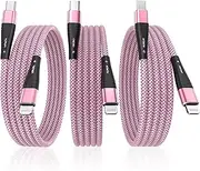 3-Pack Apple MFI Certified USB C to Lightning Cable 6 ft USB-C Nylon Braided iPhone Charger Cord t Type C Fast Charging Compatible with Apple iPhone 14/13/12/11/ Pro/Pro Max/Mini/Air Pods Pro.(Pink)