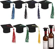 Black Graduation Hats Decor,7X Graduation Wine Bottle Toppers with Tassels - Miniature Hat, Decorative Accessory for School College Kindergarten Classroom Celebration