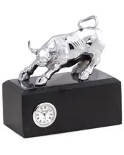 Bey-Berk Chrome Bull on Black Marble Base