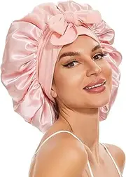 Aogwat Large Silk Bonnet for Sleeping, Satin Hair Bonnet for Sleeping with Tie Band, Double Layer Satin Bonnets for Women Natural Curly Hair Shower cap