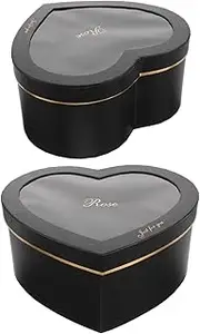 BAZEITFLOW 2pcs Boxes Valentine's Day present Box Trinket Shaped Boxes Party Lid Valentines Bridesmaid Boxes I Love u Boxes for Flowers Flower Boxes Small Valentine Boxes Heart Boxes Black Paper