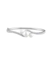 Rina Limor Silver 0.84 ct. tw. White Sapphire 6-6.5mm & 9-9.5mm Pearl Bangle