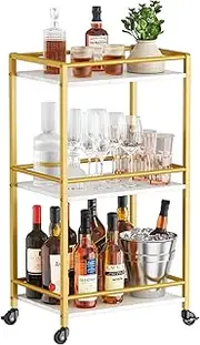 Lifewit Bar Cart for The Home, 3 Tier Small Rolling Wine Cart, Drink Serving Cart with Lockable Wheels, Mini Liquor Utility Cart for Kitchen Dining Living Room, 17" x 11.8" x 32.1", Gold