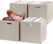 Storage Cube Basket BinFoldable Closet Organizer Shelf Cabinet Bookcase BoxesThick Fabric Drawer Container (4 Beige)