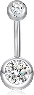 [Silbertale] CZ Belly Button Rings Sterling Silver Navel Rings Curved Barbell Belly Rings Belly Piercing 10mm for Women Men