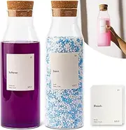 KIVY Glass Laundry Detergent Dispenser + Labels [Set of 2] Glass Jars for Laundry Room Organization and Storage Decor - Laundry soap Dispenser for Liquid Detergent Dispenser - Scent Booster Container