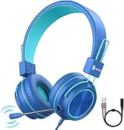 HS21 Kids Headphones with Microphone for Virtual School- Rotatable Extendable Mic - 94 dB Volume-Safe Headphones for Kids, Wired Foldable Kids Gaming Headset for PS4/Xbox One/Switch/PC/Tablet
