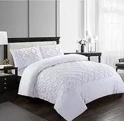 Pintuck Duvet Cover Set with Pillowcases 100% Microfiber Quilt Covers White/Grey/Charcoal/Pink Bedding Bed Sets Double King Super King Size (White, Super King)