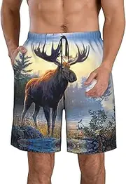 [OdDdot] Animal Northern Moose Print Men's Quick-Dry Swim Trunks,Breathable Swimming Board Shorts, for Summer Surfing Beach Swimwear, Animal Northern Moose, Medium