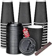 Ganfaner Disposabe Coffee Cups with Lids and Straws 16oz 50 Sets, 500ml Hot Paper Coffee Cups with Lids, Paper Coffee Cups, Suitable for Travel, Home, Party, Office, Coffee Shop