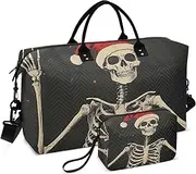 [ZRYSMY] Duffel Bag for Traveling, Christmas Skeleton Santa Red Travel Bag Gym Bag, with Multiple Interior Pockets Shoulder Weekender Bag for Women Men with Toiletry Bag 20.5L x 1.9W x 13.8H