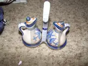 NEW Set of Oil and Vinegar Ceramic Cruets Blue