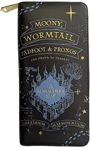 [Loungefly] Harry Potter Marauders Map Wallet – Moony, Wormtail, Padfoot & Prongs Midnight Edition, Midnight, Zip Around Wallet