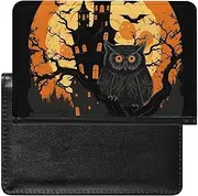 [HEBVNJF] Passport Holder Travel Accessories Cattle Dog Florals Waterproof Passport Travel Wallet with Card Slots for Women Men, Black Tree Owl Pumpkin Head Castle, One size