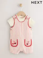 Red Stripe Cherry Short Sleeve Baby Bodysuit and Dungarees Set (0mths-2yrs) (AG2698) | $25 - $28