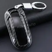 Carbon Fiber Smart Car Key Fob Cover Case Holder Chain For Tesla Model X