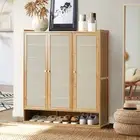Oikiture Shoe Storage Cabinet Shoes Rack Organiser 7 Tier Shelf Rattan Brown