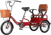 Three Wheel Bike, Two-Seater Adult Tricycle Adjustable 3 Wheel Cruiser Bike Single Speed Bicycle Traditional Design for Seniors Cycling Pedalling