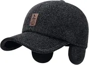 [Cysocool] Men's Winter Thermal Baseball Cap with Ear Flaps Wool Warm Peaked Newsboy Hat Cabbie Tweed Beret Gatsby Derby Hat Ivy Irish Caps Driving Cap UK Grandad Hat Men Outdoor Hunting Golf Winter Hat