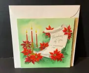 VTG Hallmark Embossed Christmas Card UNUSED Sympathy Poinsettias & Candles