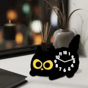 Kitten Desk Clock Analog Non Ticking Bedside Office Shelf Tabletop Cat Clock