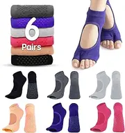 [ZCOINS] 6 Pairs Toeless Yoga Pilates Grips Socks for Women, Non Slip Sticky Pilates Socks with Grips, Yoga Accessories for Women for Barre Ballet Workout Barefoot Dance Gym