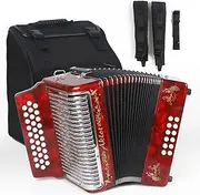 AKLOT Accordion: 31 Key 12 Base G/C/F Accordion for Adult, Diatonic Accordion Instruments for Beginners, Accordion with Carrying Case, Strap (Embedded Imitation Diamond) Red