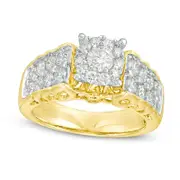 1.5 CT. T.W. Natural Diamond Frame Double Row Engagement Ring in Solid 14K Gold