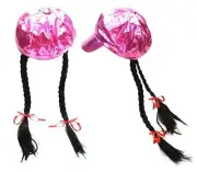 PINK POOR BOY STYLE HAT WTH LONG PONYTAILS WITH BRAIDS fake hair wig womens cap