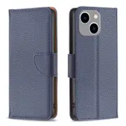 For iPhone 15 Plus Case, Lychee PU Leather Wallet Cover, Blue