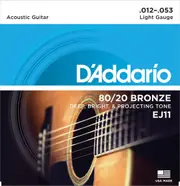 D'Addario EJ11 80-20 Bronze Acoustic Guitar Strings, Light, 12-53
